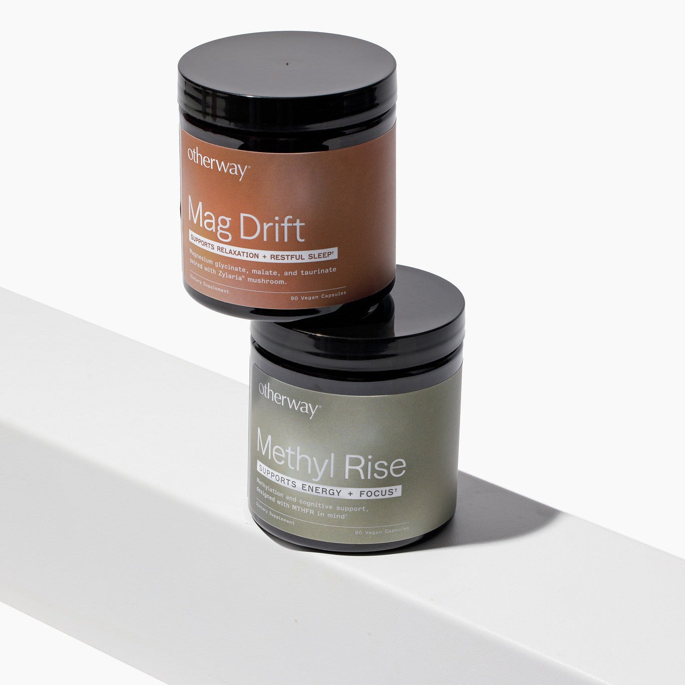 Two supplements jars by Otherway, one magnesium and one for energy and focus. 